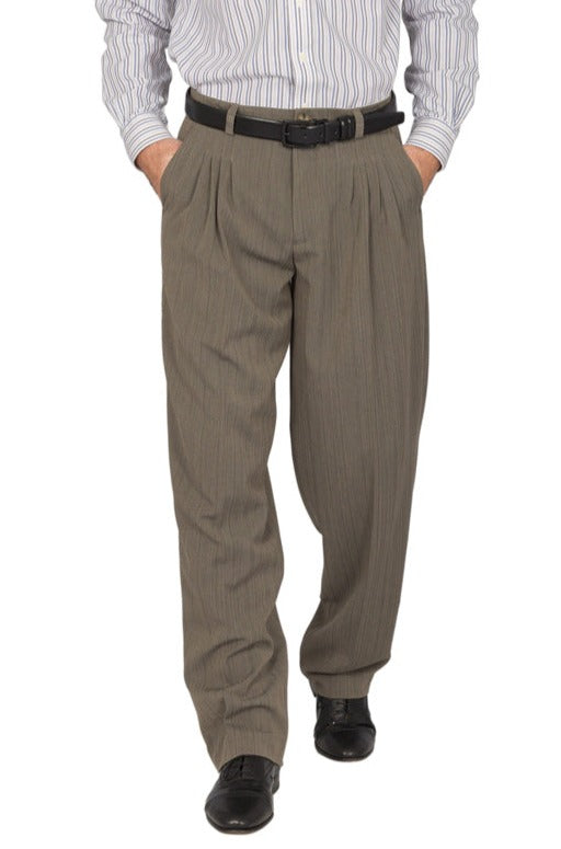 Grey Striped Tango Pants With Four Pleats 