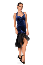 Load image into Gallery viewer, Halter-Neck Tie Velvet Dress With Black Organza Ruffles