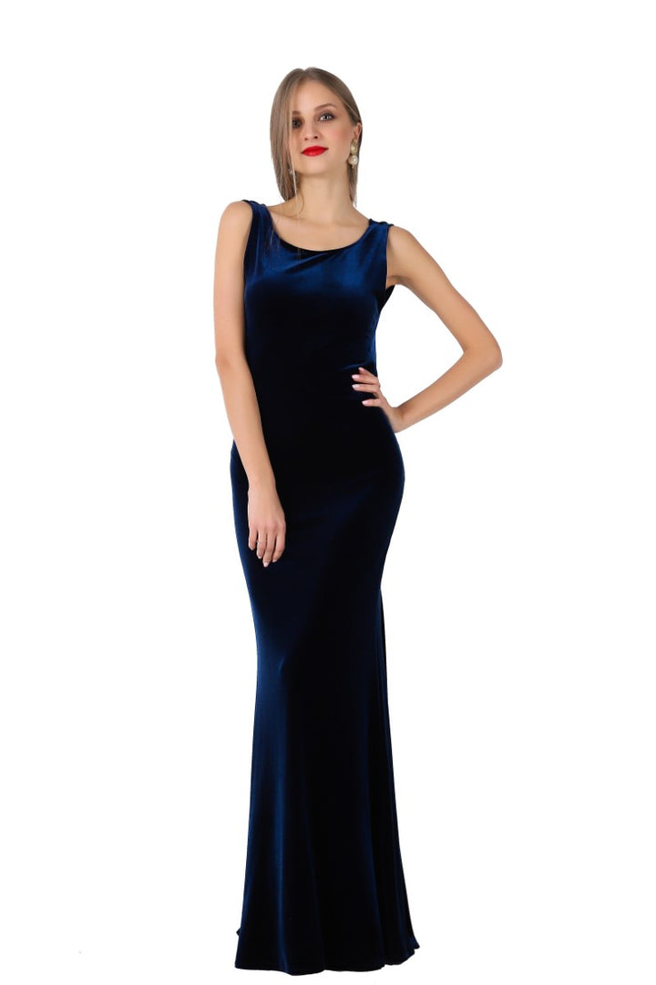 Velvet Evening Gown With Draped Back