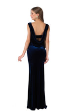 Load image into Gallery viewer, Velvet Evening Gown With Draped Back
