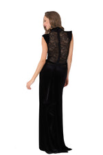 Load image into Gallery viewer, Velvet Floor-length Gown with Lace Top