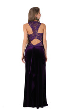 Load image into Gallery viewer, Purple Velvet Maxi Dress with Lace Back