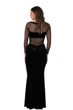 Load image into Gallery viewer, Velvet Maxi Dress with Dotted Tulle Top
