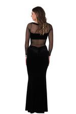 Load image into Gallery viewer, Velvet Maxi Dress with Dotted Tulle Top