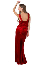 Load image into Gallery viewer, Satin Strapped Velvet Evening Dress