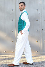 Load image into Gallery viewer, Checked Green Linen Tango Vest
