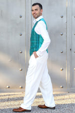 Load image into Gallery viewer, Checked Green Linen Tango Vest