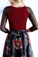 Load image into Gallery viewer, Burgundy Tango Top With Tulle Sleeves And Gatherings