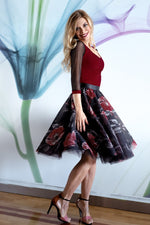 Load image into Gallery viewer, Burgundy Tango Top With Tulle Sleeves And Gatherings