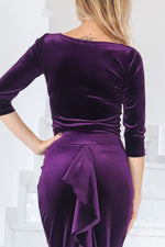 Load image into Gallery viewer, Long Sleeve Velvet Top With Draped Neck