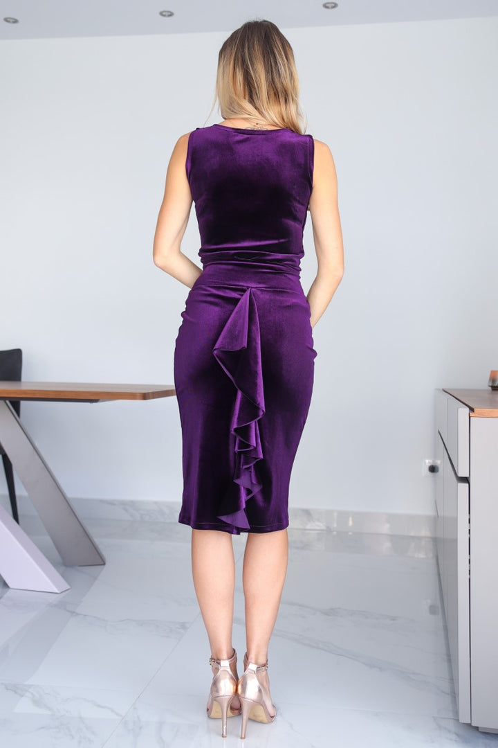 Purple Velvet Skirt With Back Ruffles