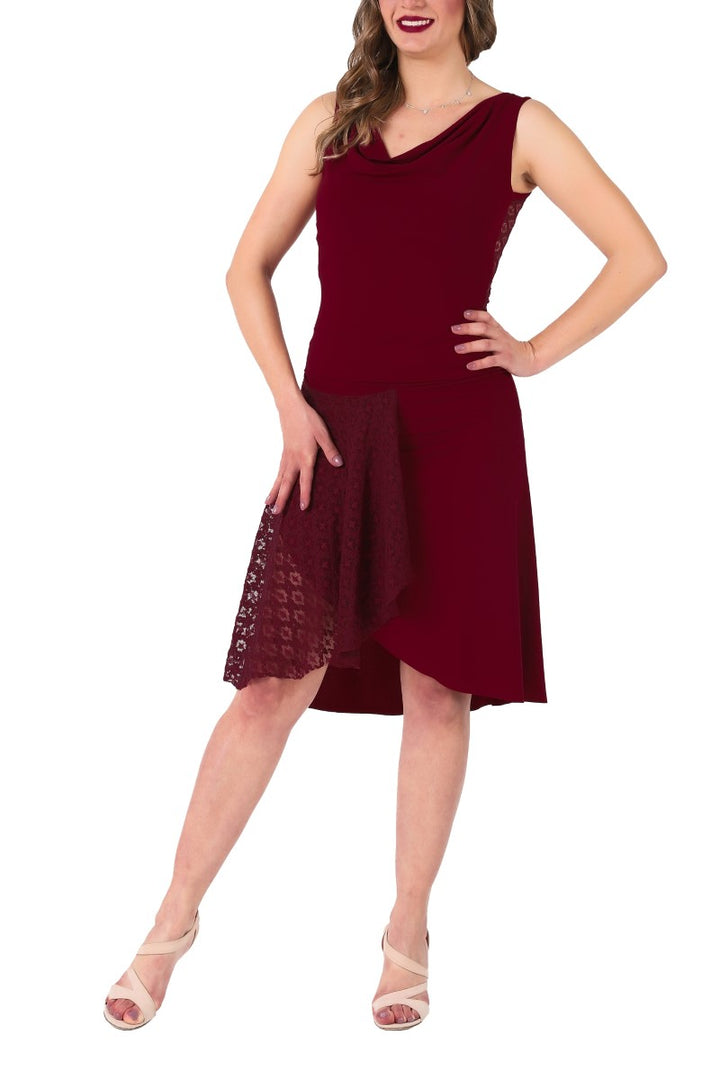 Burgundy Tango Skirt with Lace Panel