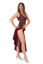 Load image into Gallery viewer, Burgundy Satin and Lace Tango Performance Dress
