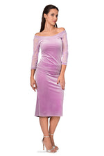 Load image into Gallery viewer, Lilac Velvet Boat Neckline Top With Tulle Sleeves
