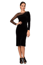 Load image into Gallery viewer, Long-Sleeve Velvet Fishtail Dress With Tulle Details
