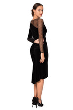 Load image into Gallery viewer, Long-Sleeve Velvet Fishtail Dress With Tulle Details
