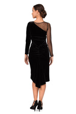 Load image into Gallery viewer, Long-Sleeve Velvet Fishtail Dress With Tulle Details