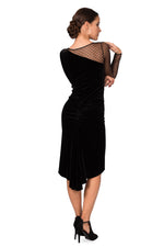 Load image into Gallery viewer, Long-Sleeve Velvet Fishtail Dress With Tulle Details
