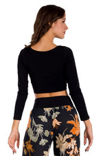 Load image into Gallery viewer, Long Sleeve Twisted Knot V-neck Crop Top