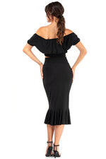 Load image into Gallery viewer, Monochrome Mexican Style Ruffled Off-The-Shoulder Crop Top