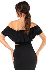 Load image into Gallery viewer, Monochrome Mexican Style Ruffled Off-The-Shoulder Crop Top