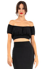 Load image into Gallery viewer, Monochrome Mexican Style Ruffled Off-The-Shoulder Crop Top