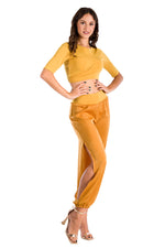 Load image into Gallery viewer, Mustard Yellow Satin Gathered Pants
