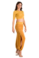 Load image into Gallery viewer, Mustard Yellow Satin Gathered Pants
