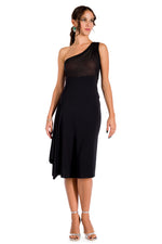 Load image into Gallery viewer, One-Shoulder Dress With Side Draping And Black Tulle Top