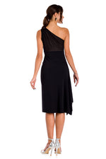 Load image into Gallery viewer, One-Shoulder Dress With Side Draping And Black Tulle Top