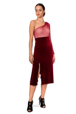 Load image into Gallery viewer, One-Sleeve Velvet and Tulle Tango Dress