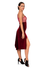 Load image into Gallery viewer, One-Sleeve Velvet and Tulle Tango Dress
