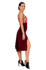 Load image into Gallery viewer, One-Sleeve Velvet and Tulle Tango Dress