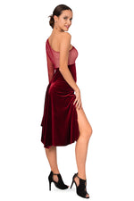 Load image into Gallery viewer, One-Sleeve Velvet and Tulle Tango Dress