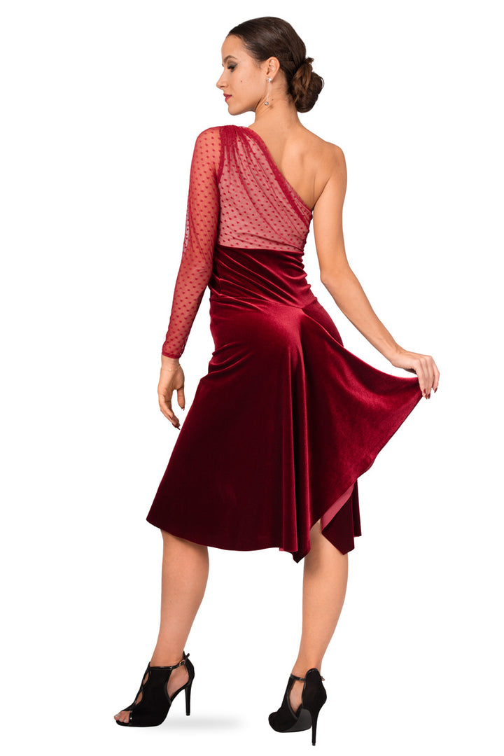 One-Sleeve Velvet and Tulle Tango Dress