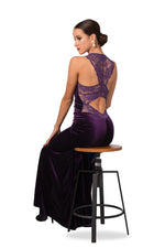 Load image into Gallery viewer, Purple Velvet Maxi Dress with Lace Back
