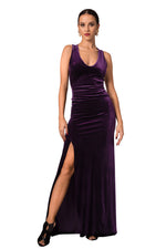 Load image into Gallery viewer, Purple Velvet Maxi Dress with Lace Back