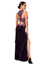 Load image into Gallery viewer, Purple Velvet Maxi Dress with Lace Back