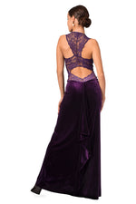 Load image into Gallery viewer, Purple Velvet Maxi Dress with Lace Back
