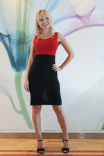 Load image into Gallery viewer, Red & Black Fitted Two Color Dress