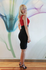 Load image into Gallery viewer, Red & Black Fitted Two Color Dress