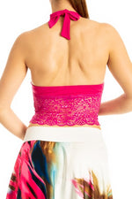 Load image into Gallery viewer, Fuchsia Tango Crop Top with Lace
