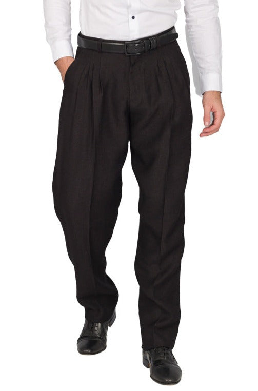 Shiny Black Linen Tango Pants With Four Pleats