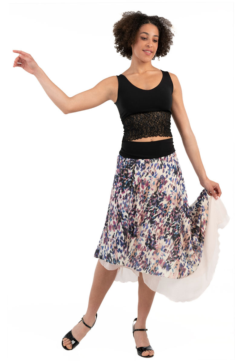 Printed Two Layered Satin Dance Skirt Argentine Tango Skirts Condiva 