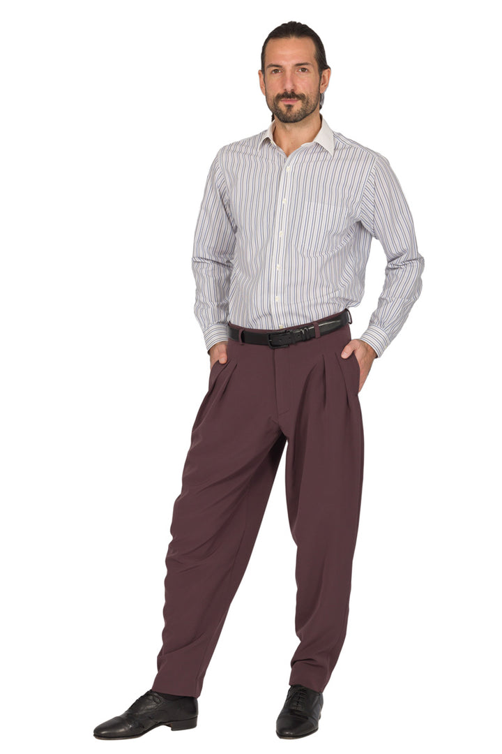 Tapered Eggplant Tango Pants With Two Inverted Pleats