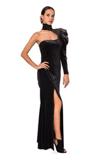 Load image into Gallery viewer, Turtle Neck One-Sleeve Velvet Evening Dress