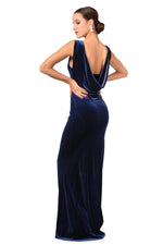 Load image into Gallery viewer, Velvet Evening Gown With Draped Back