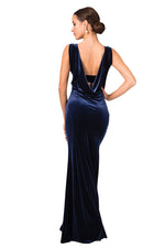 Load image into Gallery viewer, Velvet Evening Gown With Draped Back