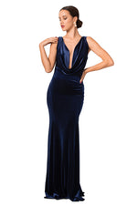 Load image into Gallery viewer, Velvet Evening Gown With Draped Back