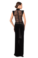 Load image into Gallery viewer, Velvet Floor-length Gown With Lace Top